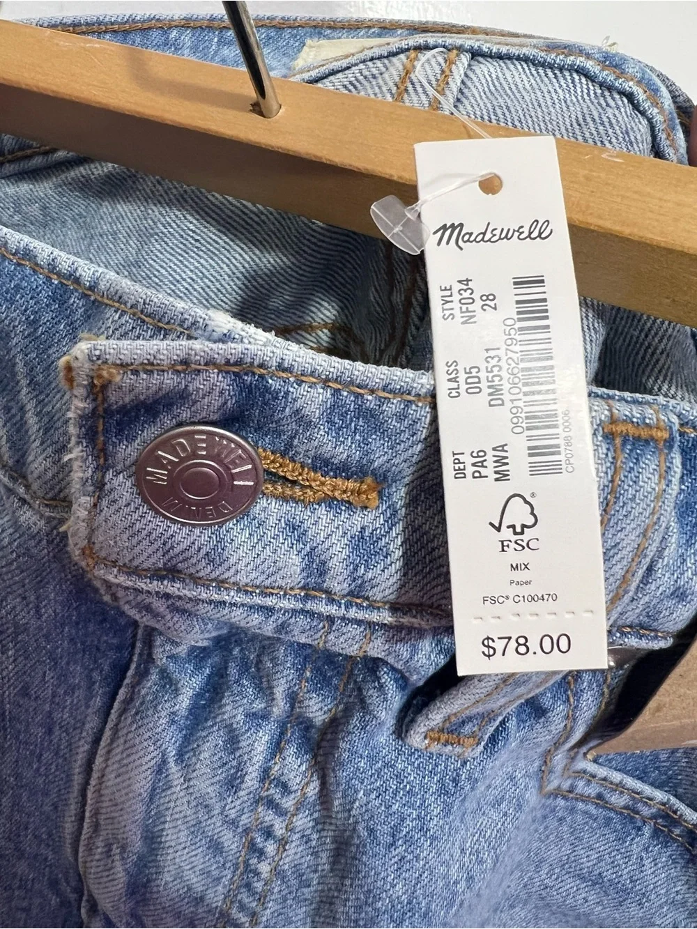 NWT Madewell Light Wash relaxed denim shorts mid rise size W28